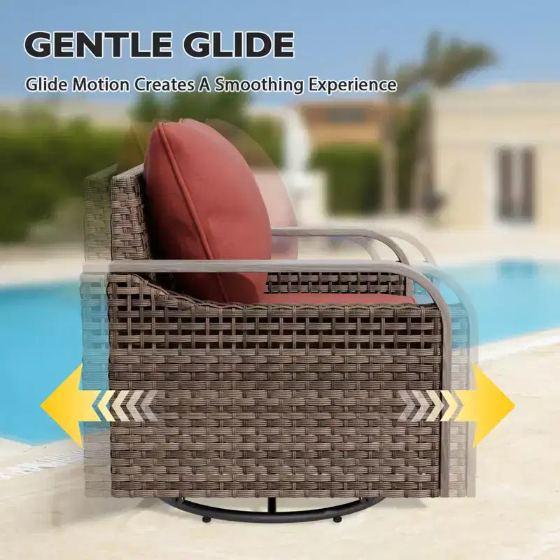 EAGLE PEAK Wicker Outdoor Patio Conversation Set, 2 Swivel Rocking Chairs, 2-Seat Loveseat, Coffee Table and Side Table, 5 Pieces