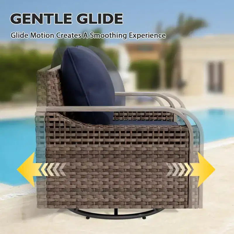 EAGLE PEAK Wicker Outdoor Patio Conversation Set, 2 Swivel Rocking Chairs, 2-Seat Loveseat, Coffee Table and Side Table, 5 Pieces