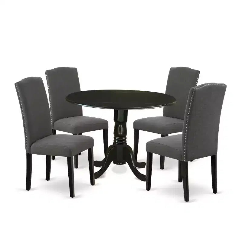 HomeStock Round Dropleaf Dining Set with 4 Parson Chairs Black