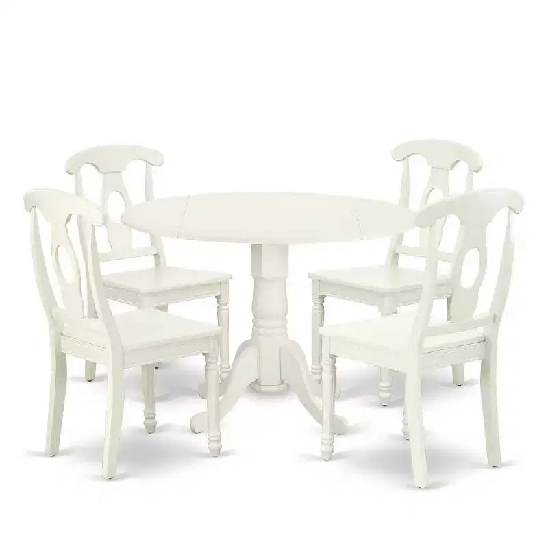 HomeStock 5 Piece Dining Room Furniture Set Includes a Round Kitchen Table with Dropleaf and 4 Dining Chairs, 42x42 Inch