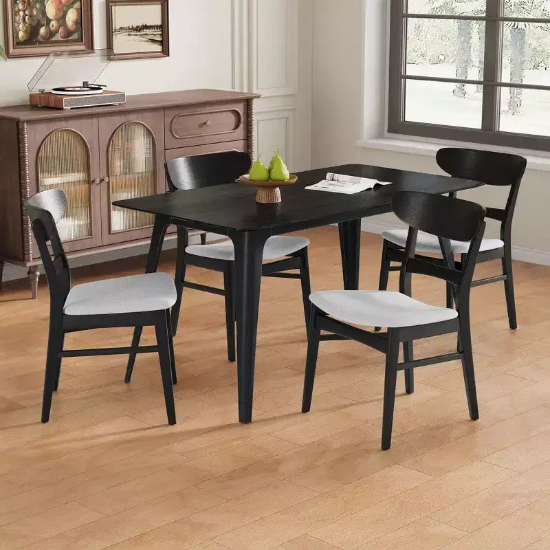 Christopher Knight Home Jinna Mid-Century Modern 5 Piece Rubberwood Dining Set with Upholstered Chairs