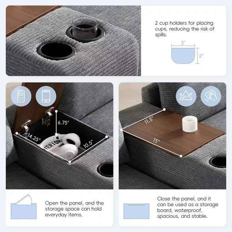 140'' Oversized U-Shaped Modular Sectional Sofa with Ottoman Console USB Charger Cup Holder Storage Corduroy Upholstery 6 Seats for Living Room