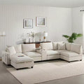 140'' Oversized U-Shaped Modular Sectional Sofa with Ottoman Console USB Charger Cup Holder Storage Corduroy Upholstery 6 Seats for Living Room