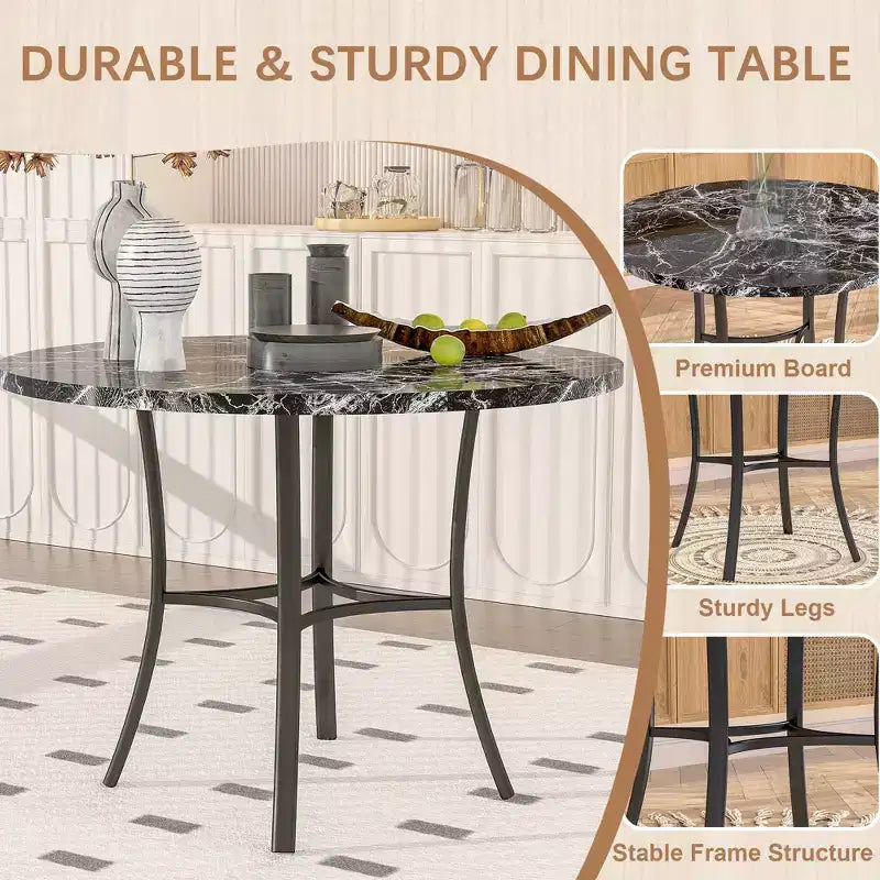 VECELO 5-Piece Dining Table Set for 4, Faux Marble Dinette with 4 Chairs for Kitchen, Small Space, Black/White