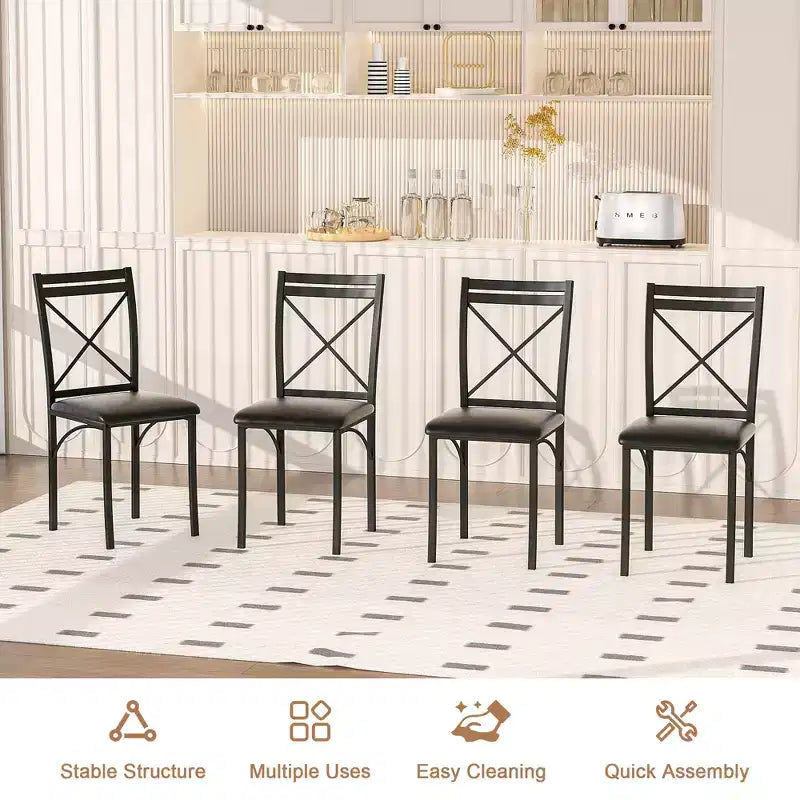 VECELO 5-Piece Dining Table Set for 4, Faux Marble Dinette with 4 Chairs for Kitchen, Small Space, Black/White
