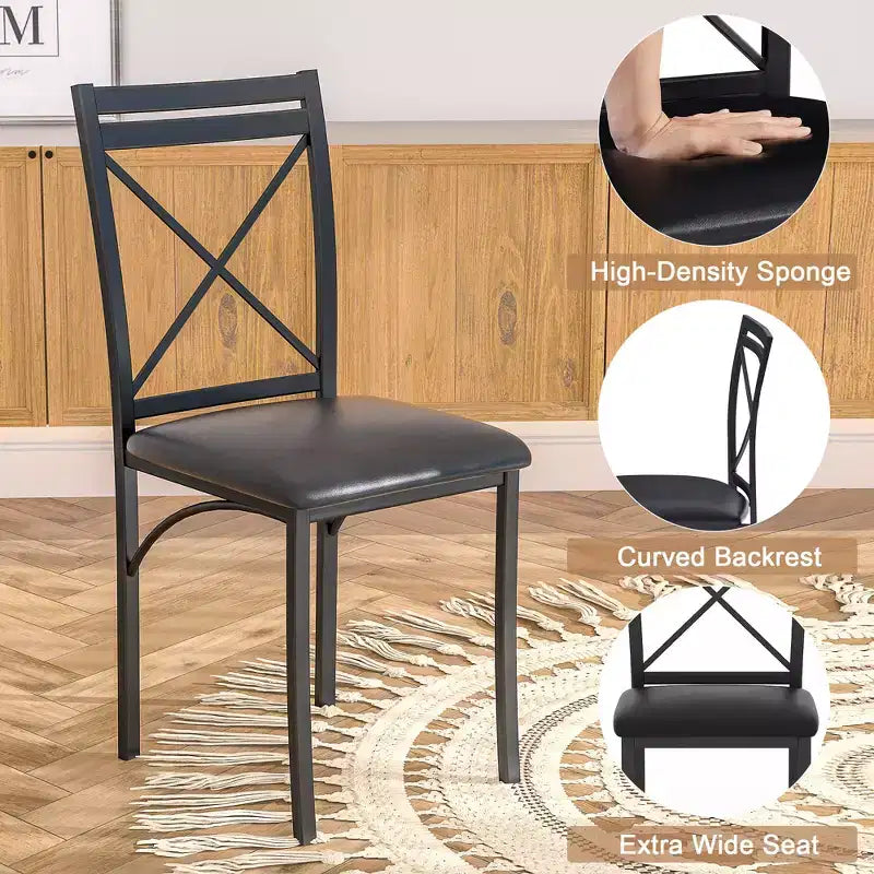 VECELO 5-Piece Dining Table Set for 4, Faux Marble Dinette with 4 Chairs for Kitchen, Small Space, Black/White