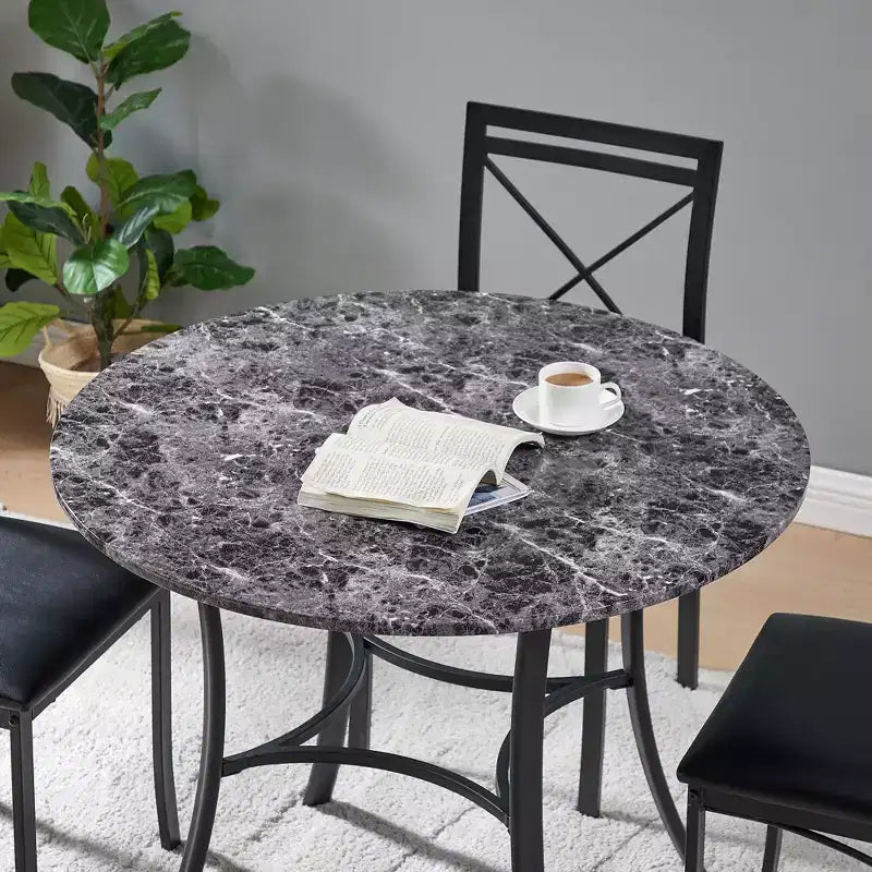 VECELO 5-Piece Dining Table Set for 4, Faux Marble Dinette with 4 Chairs for Kitchen, Small Space, Black/White
