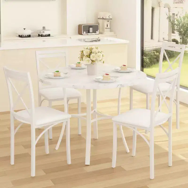 VECELO 5-Piece Dining Table Set for 4, Faux Marble Dinette with 4 Chairs for Kitchen, Small Space, Black/White