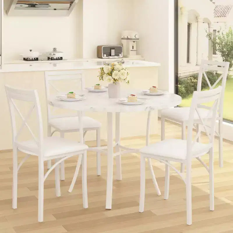 VECELO 5-Piece Dining Table Set for 4, Faux Marble Dinette with 4 Chairs for Kitchen, Small Space, Black/White