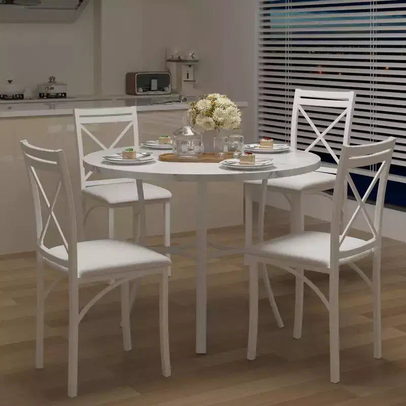 VECELO 5-Piece Dining Table Set for 4, Faux Marble Dinette with 4 Chairs for Kitchen, Small Space, Black/White