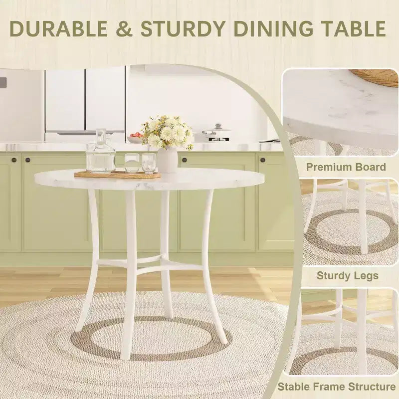 VECELO 5-Piece Dining Table Set for 4, Faux Marble Dinette with 4 Chairs for Kitchen, Small Space, Black/White
