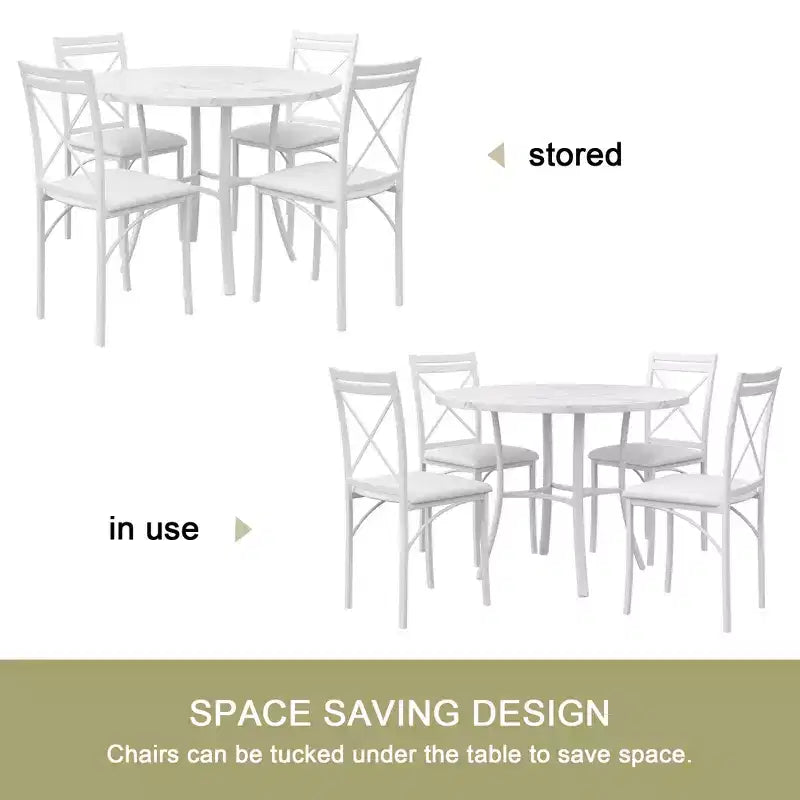 VECELO 5-Piece Dining Table Set for 4, Faux Marble Dinette with 4 Chairs for Kitchen, Small Space, Black/White