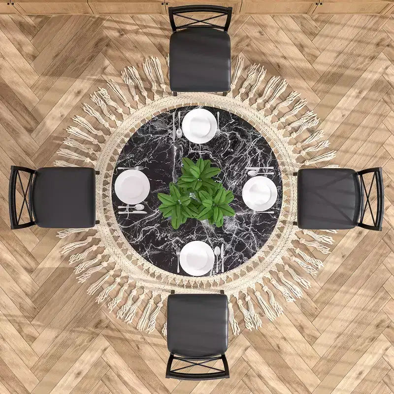 VECELO 5-Piece Dining Table Set for 4, Faux Marble Dinette with 4 Chairs for Kitchen, Small Space, Black/White
