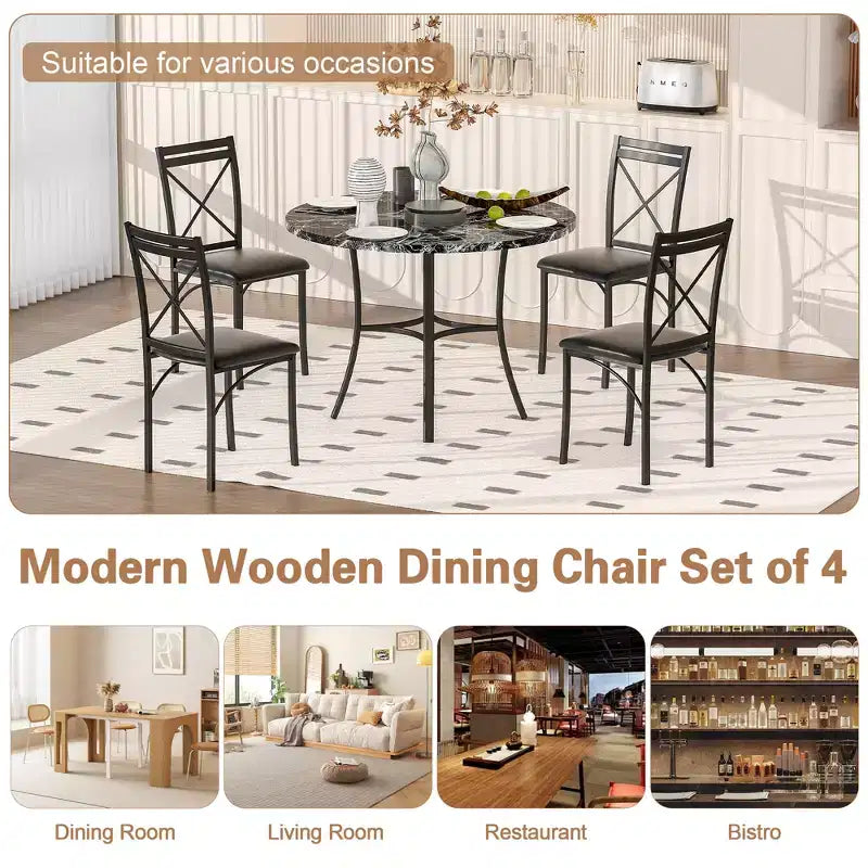 VECELO 5-Piece Dining Table Set for 4, Faux Marble Dinette with 4 Chairs for Kitchen, Small Space, Black/White