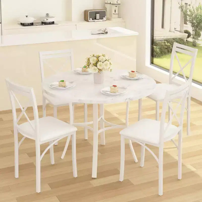 VECELO 5-Piece Dining Table Set for 4, Faux Marble Dinette with 4 Chairs for Kitchen, Small Space, Black/White