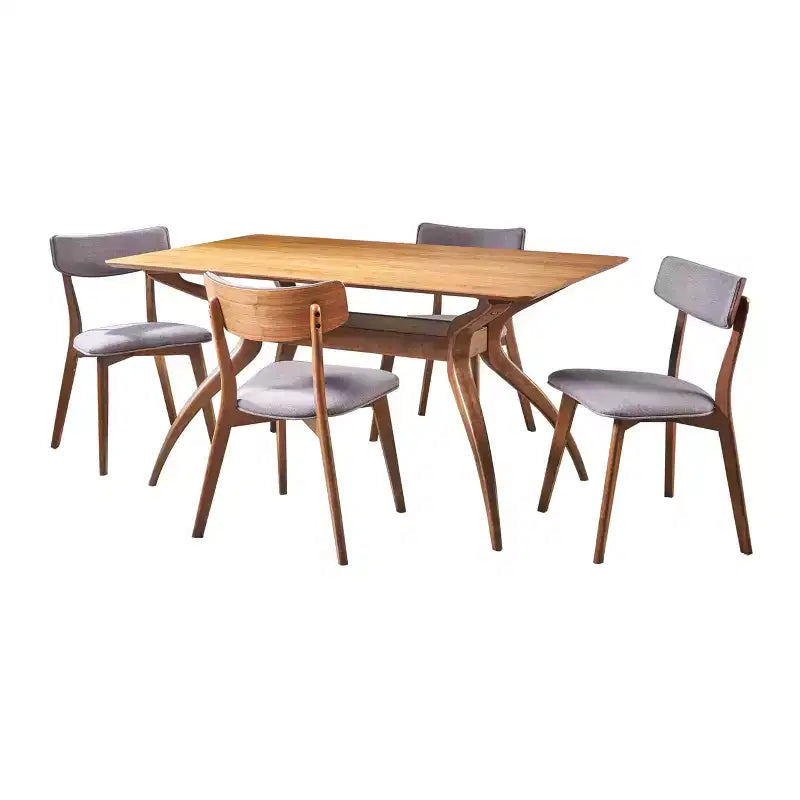 GDFStudio Megann Mid-Century Modern Wood Fabric Upholstered 5 Piece Dining Set