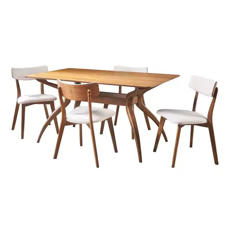 GDFStudio Megann Mid-Century Modern Wood Fabric Upholstered 5 Piece Dining Set