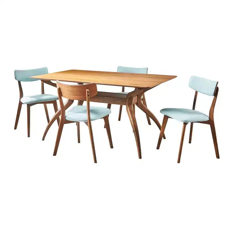 GDFStudio Megann Mid-Century Modern Wood Fabric Upholstered 5 Piece Dining Set