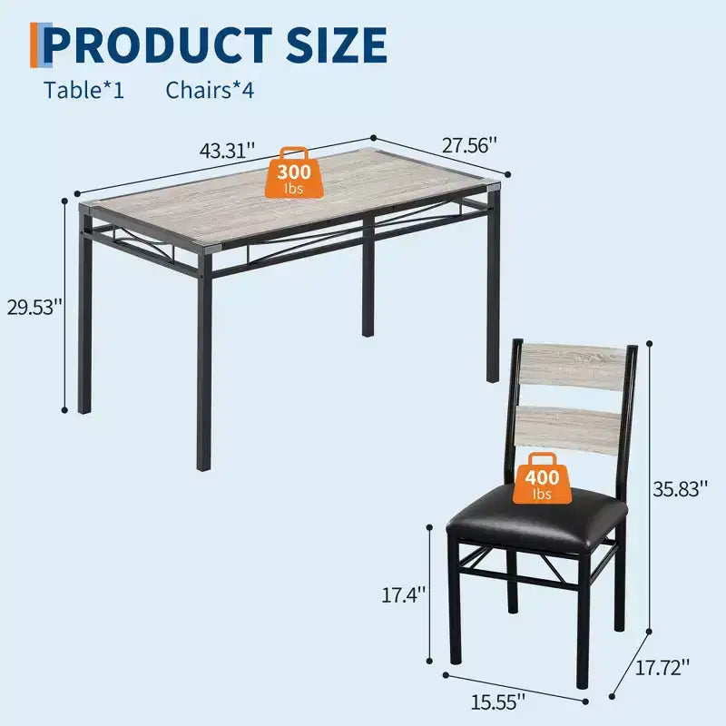 Dining Table Set for 4, Dining Room Table Set, Wood Kitchen Table and Chairs Set of 4 with Upholstered Chairs for, Kitchen Room, Apartment