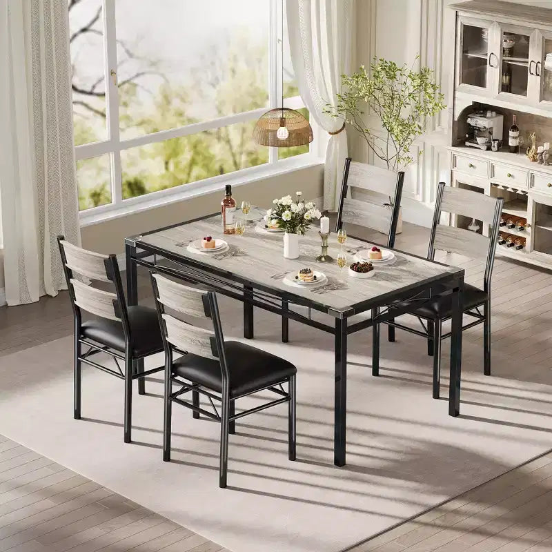 Dining Table Set for 4, Dining Room Table Set, Wood Kitchen Table and Chairs Set of 4 with Upholstered Chairs for, Kitchen Room, Apartment