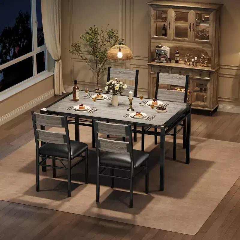 Dining Table Set for 4, Dining Room Table Set, Wood Kitchen Table and Chairs Set of 4 with Upholstered Chairs for, Kitchen Room, Apartment