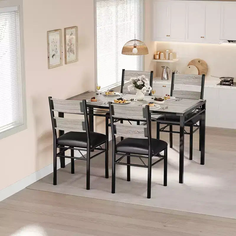 Dining Table Set for 4, Dining Room Table Set, Wood Kitchen Table and Chairs Set of 4 with Upholstered Chairs for, Kitchen Room, Apartment