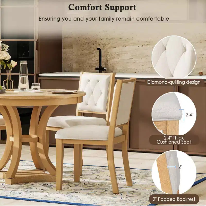 Merax Stylish 5-Piece Retro Dining Set with Extendable Round Table & 4 Upholstered Chairs