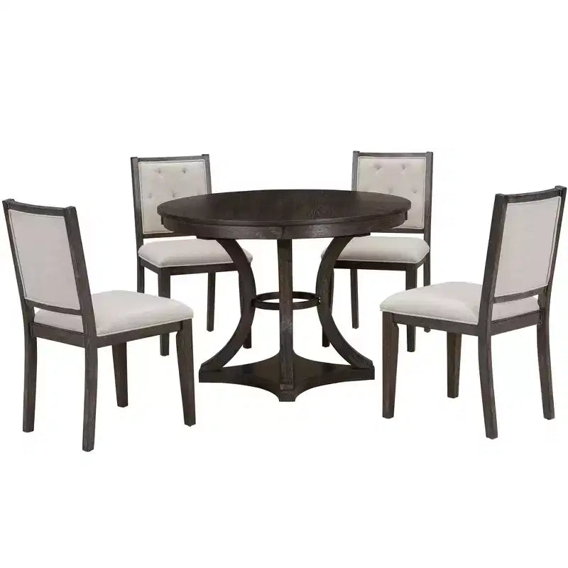 Merax Stylish 5-Piece Retro Dining Set with Extendable Round Table & 4 Upholstered Chairs