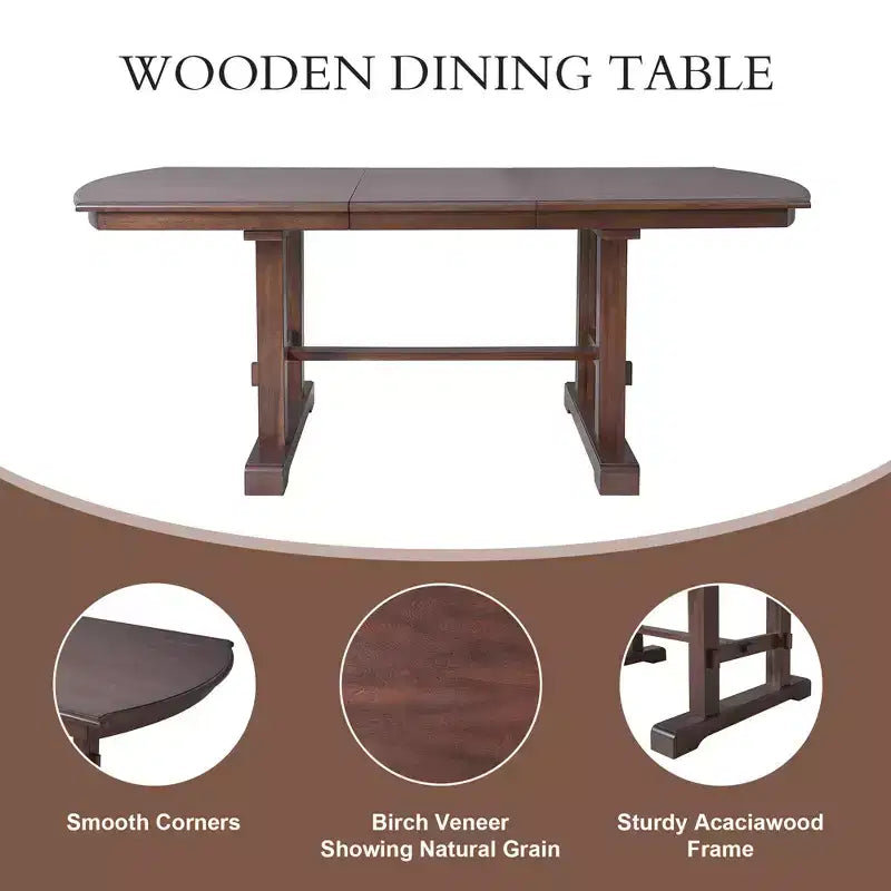 Farmhouse Extendable Dining Table Set for 6, 7 Pieces Wood Expanding Kitchen Table Set with 6 Upholstered Chairs