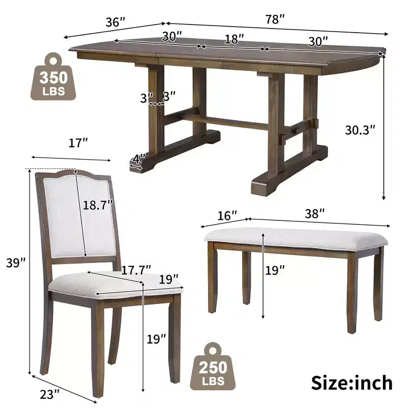 Farmhouse Extendable Dining Table Set for 6, 7 Pieces Wood Expanding Kitchen Table Set with 6 Upholstered Chairs