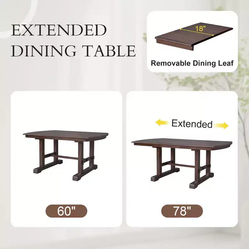 Farmhouse Extendable Dining Table Set for 6, 7 Pieces Wood Expanding Kitchen Table Set with 6 Upholstered Chairs