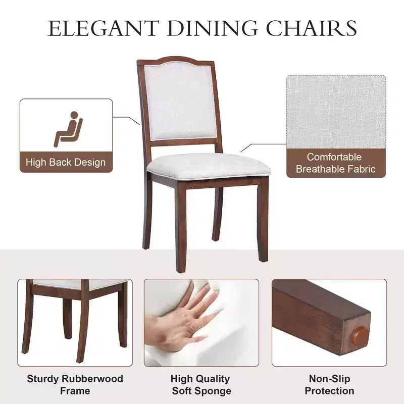 Farmhouse Extendable Dining Table Set for 6, 7 Pieces Wood Expanding Kitchen Table Set with 6 Upholstered Chairs