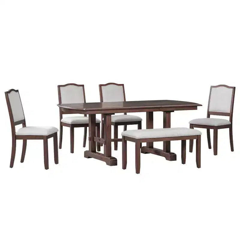 Farmhouse Extendable Dining Table Set for 6, 7 Pieces Wood Expanding Kitchen Table Set with 6 Upholstered Chairs