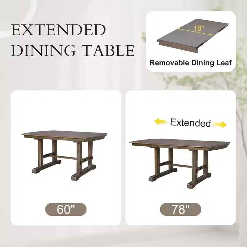 Farmhouse Extendable Dining Table Set for 6, 7 Pieces Wood Expanding Kitchen Table Set with 6 Upholstered Chairs