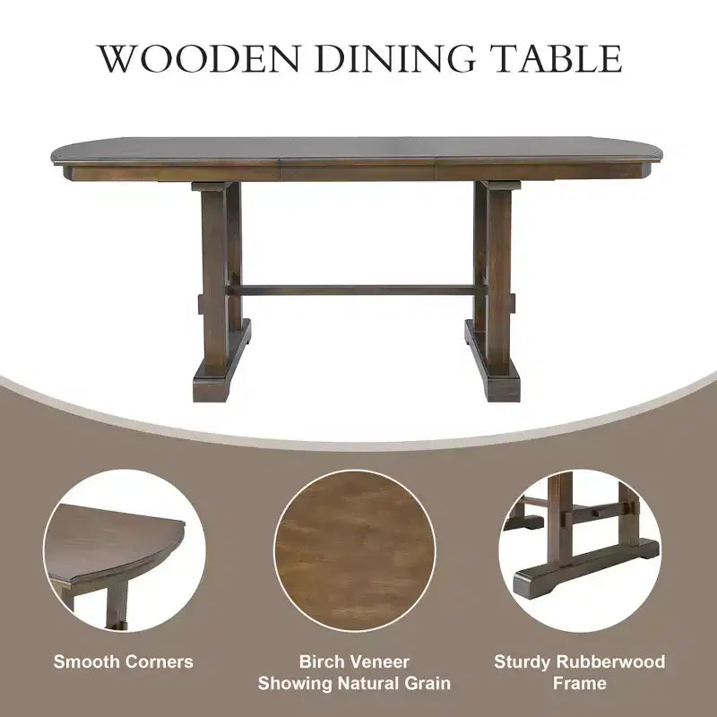 Farmhouse Extendable Dining Table Set for 6, 7 Pieces Wood Expanding Kitchen Table Set with 6 Upholstered Chairs