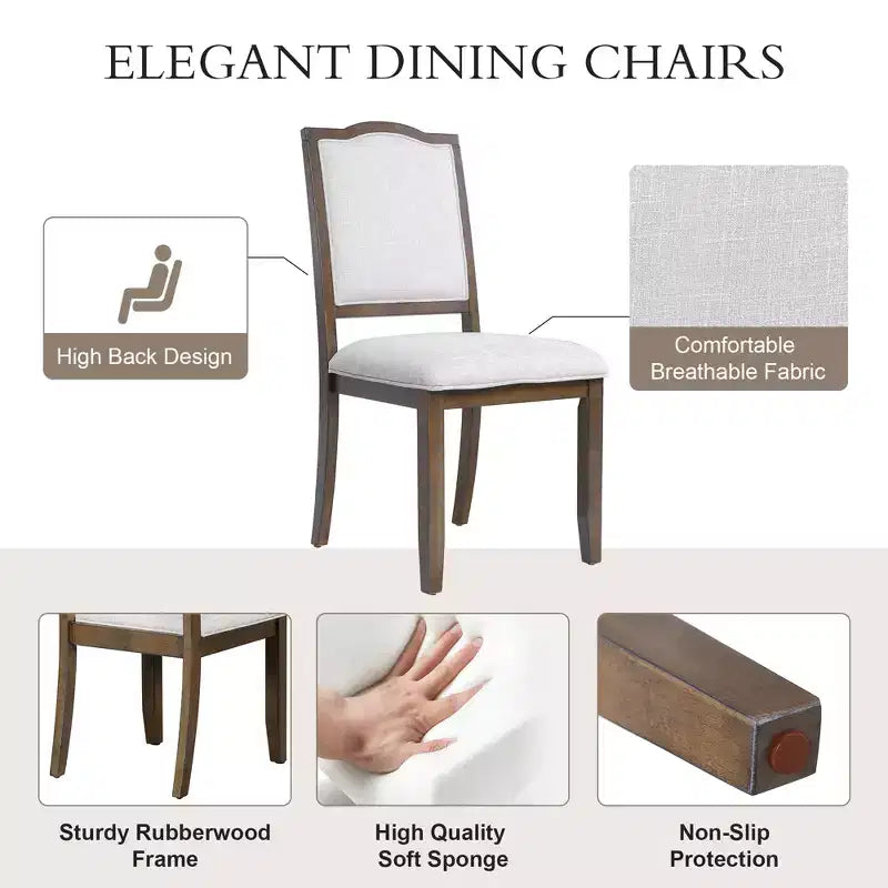 Farmhouse Extendable Dining Table Set for 6, 7 Pieces Wood Expanding Kitchen Table Set with 6 Upholstered Chairs