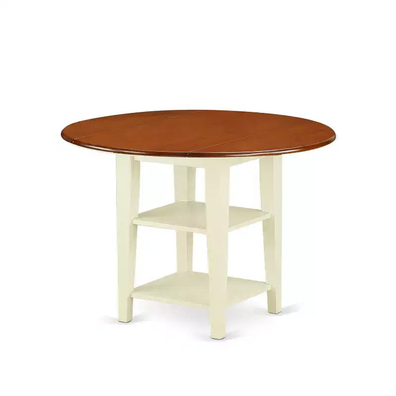 HomeStock Belmont 3 Piece Sudbury Set With One Round Dinette Table And Two Dinette Chairs With Wood Seat In A Beautiful Buttermilk and Cherry Finish