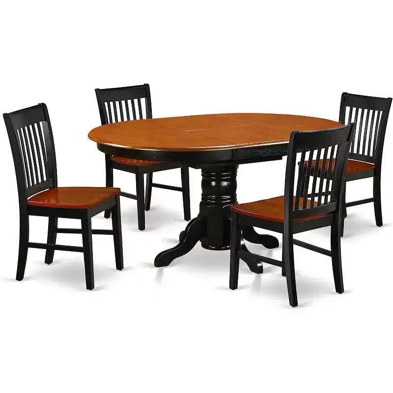 HomeStock Belmont 5Pc Oval 42/60 Inch Dining Table With 18 In Self Storing Butterfly Leaf And Four Wood Seat Chairs