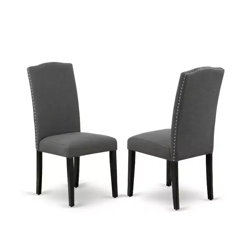 HomeStock Belmont 7Pc Rectangular 60 Inch Dining Table And Six Parson Chair With Black Leg And Linen Fabric Dark Gotham Grey