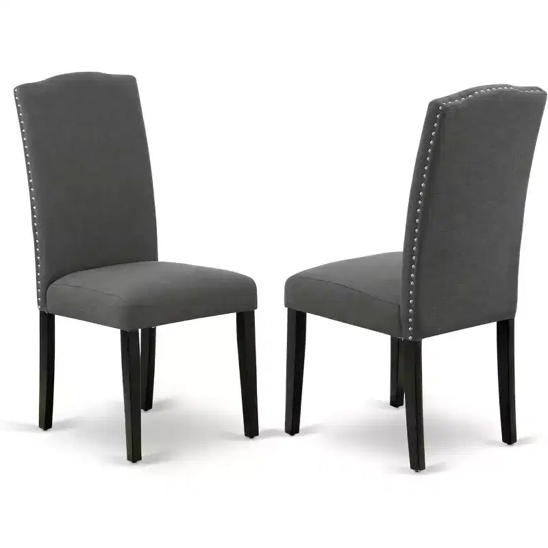 HomeStock Belmont 7Pc Rectangular 60 Inch Dining Table And Six Parson Chair With Black Leg And Linen Fabric Dark Gotham Grey