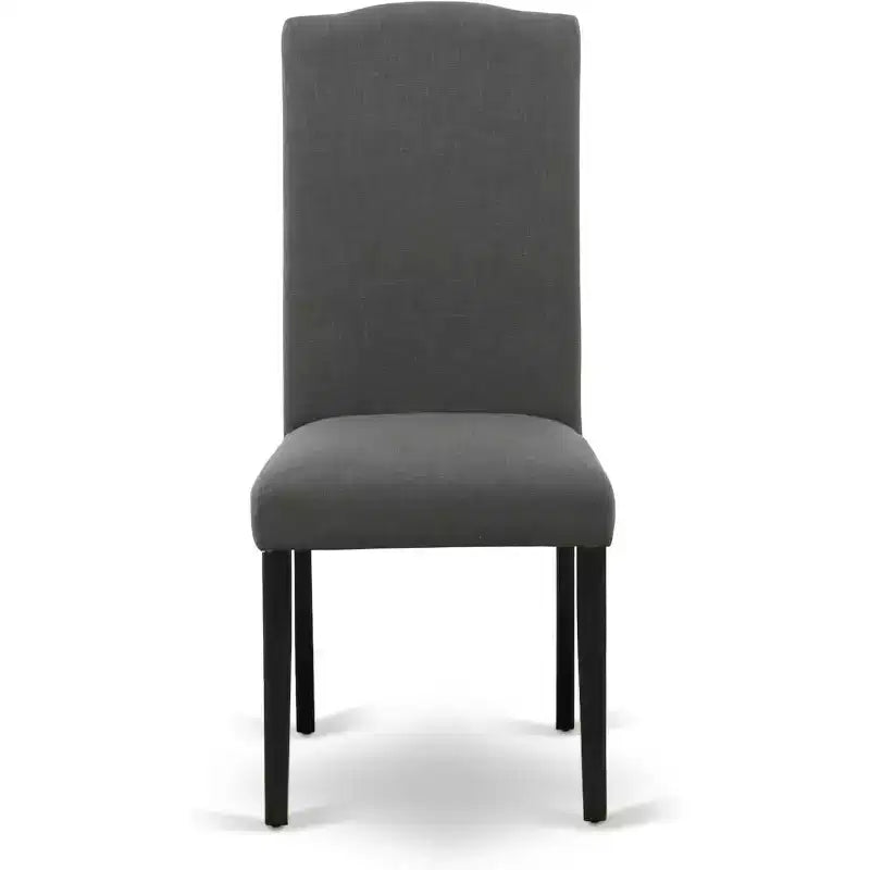 HomeStock Belmont 7Pc Rectangular 60 Inch Dining Table And Six Parson Chair With Black Leg And Linen Fabric Dark Gotham Grey