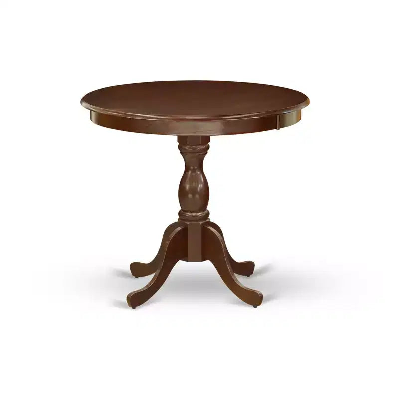 HomeStock Belmont 3 Piece Dining Table Set 1 Kitchen Table and 2 Doeskin Linen Fabric Kitchen Chair Button Tufted Back , Nail Heads - Mahogany Finish