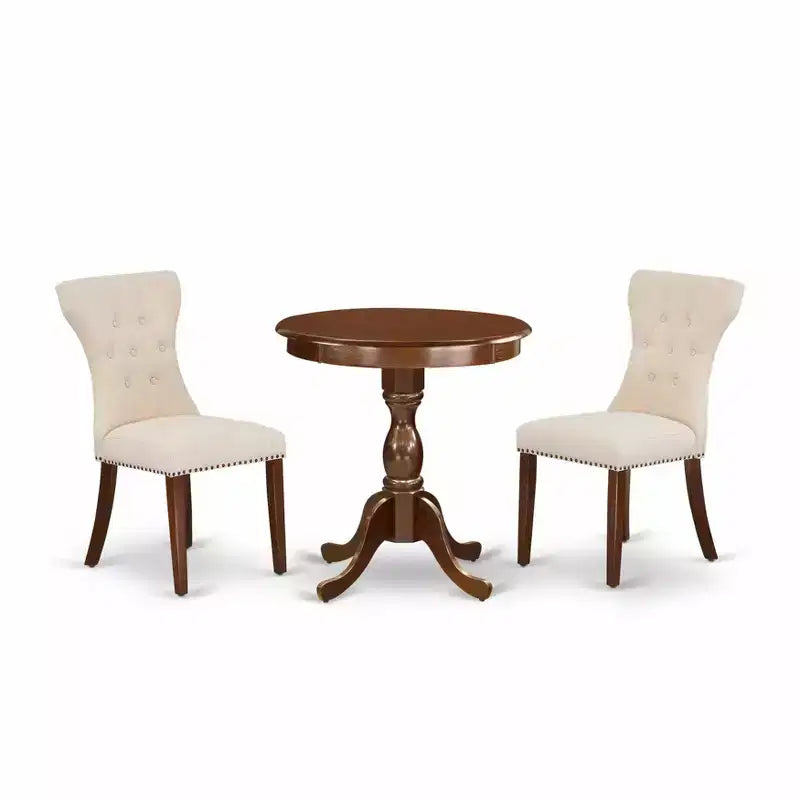 HomeStock Belmont 3-Pc Dinette Set - 2 Parson Dining Chairs and 1 Dining Room Table (Mahogany Finish)