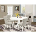HomeStock Belmont Solid Wood Dining Table Set 7-Piece - 6 Parson Dining chair and Round Table