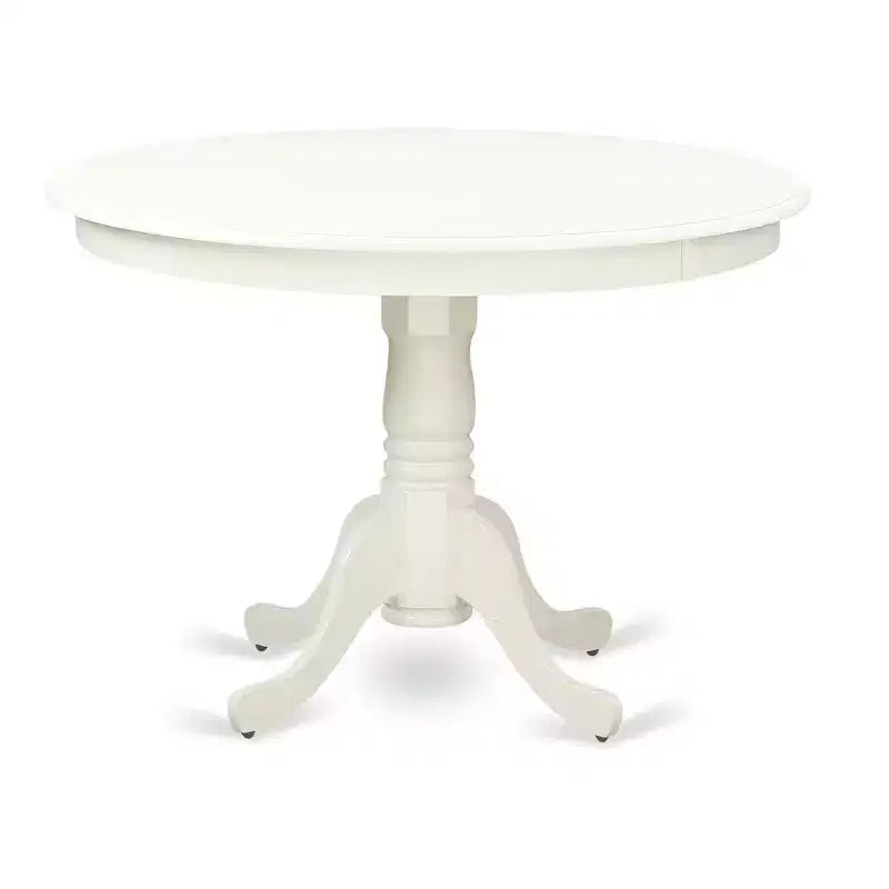 HomeStock Belmont 5 Piece Dining Room Furniture Set Includes a Round Dining Table with Pedestal and 4 Wood Seat Chairs, 42x42 Inch, Linen White