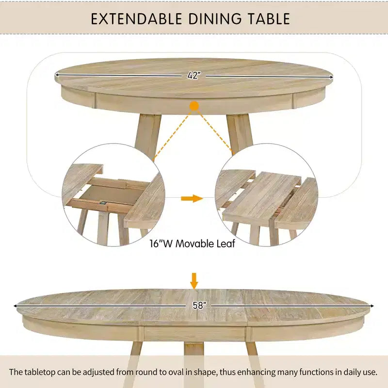 5 Pieces Extendable Dining Set for 4, Round Table with Leaf and 4 Upholstered Chairs