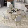 5 Pieces Extendable Dining Set for 4, Round Table with Leaf and 4 Upholstered Chairs