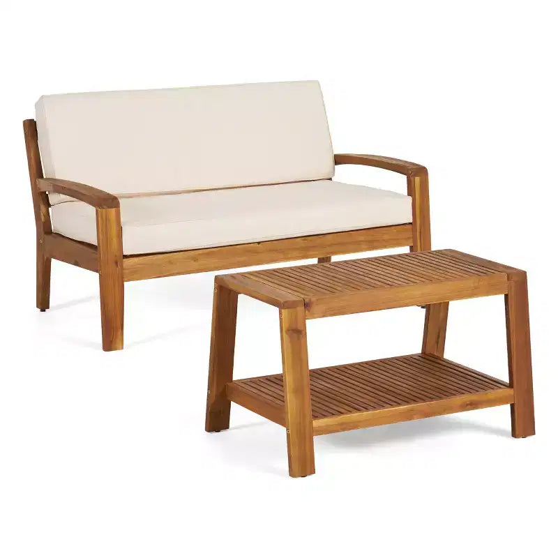 GDFStudio Parma Outdoor Acacia Wood 7 Seater Sectional Sofa Chat Set with Ottoman