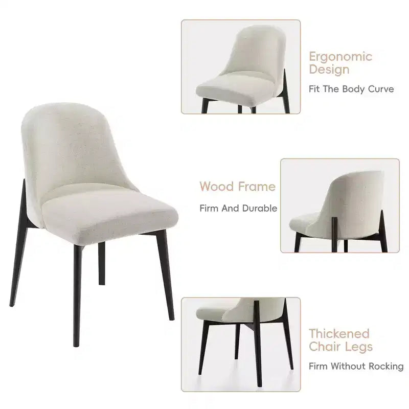 PexFix 46 Modern Round Dining Table Set with 4 Upholstered Chairs Black Textured Wood Top Pleated Pedestal Base Beige Seats for Kitchen Dining Room