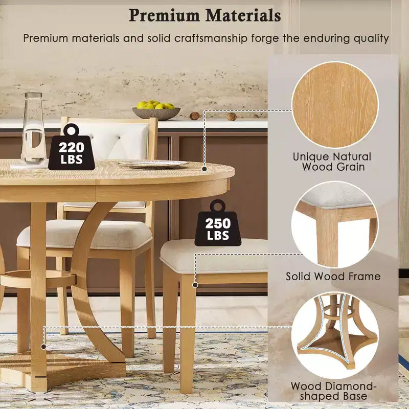 5-Piece Retro Dining Set with Extendable Round Table and 4 Upholstered Chairs
